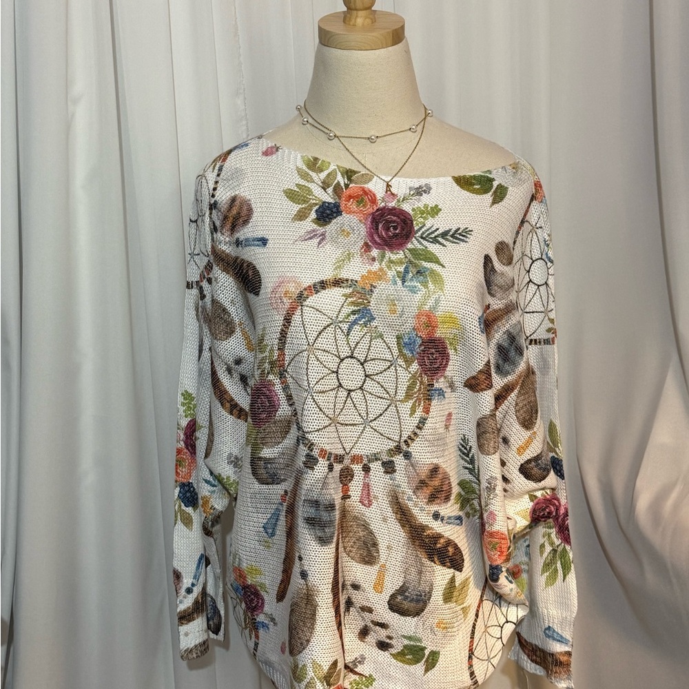 Cream and Brown Relaxed Cut Out Blouse